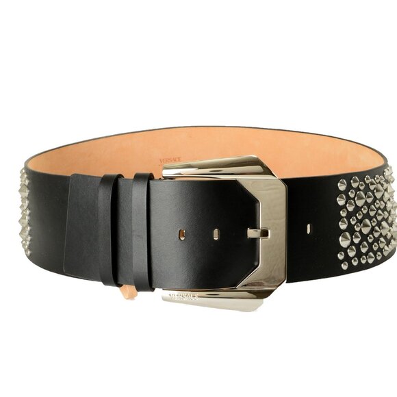 Versace 100% Leather Metal Stud Decorated Belt US 38 IT 95 - Picture 1 of 5